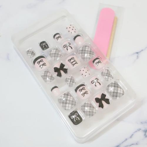 コスメ雑貨 タイルーネイルチップ チェックリボン クーリア 付け爪 未就学児