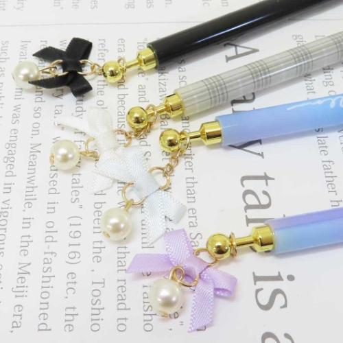 シャープペン リボンチャーム付きシャープ リボン マーブルブルー