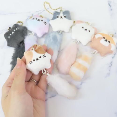 マスコット ゆらゆらしっぽマスコット もふっとてーる みけ クーリア ぬいぐるみキーホルダー ボールチェーン