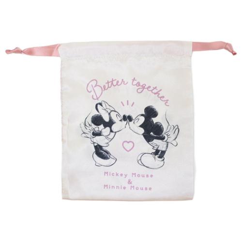 巾着袋 ミッキーマウス＆ミニーマウス リボン巾着 ディズニー スケッチ かわいい