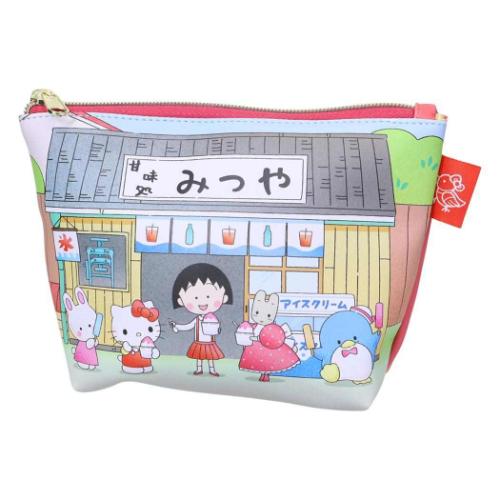 コスメポーチ ちびまる子ちゃんxサンリオキャラクターズ 舟形ポーチ sanrio 甘味処 化粧ポーチ 小物入れ 爆買