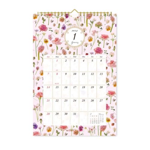 2024Calendar 日比谷花壇 Flower Story 花屋さんのお花柄 壁掛けカレンダー2024年 スケジュール 新日本カレンダー
