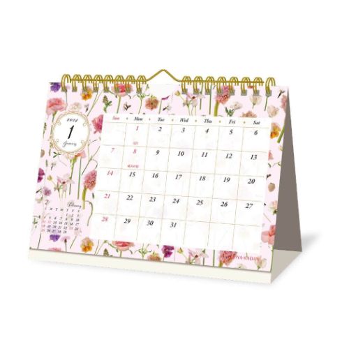 2024Calendar 日比谷花壇 Flower Story 花屋さんのお花柄 卓上 卓上カレンダー2024年 スケジュール 新日本カレンダー