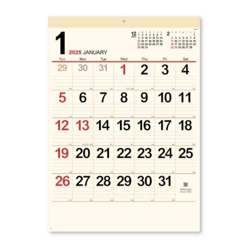 2025Calendar 壁掛けカレンダー2025年 クリーム メモ月表 スケジュール 新日本カレンダー 実用 書き込み