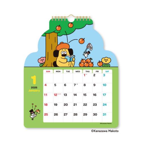 2026Calendar 壁掛けカレンダー2026年 ダイカット壁掛け スケジュール おひげのポン 新日本カレンダー イラスト キャラクター インテリア