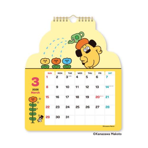 2026Calendar 壁掛けカレンダー2026年 ダイカット壁掛け スケジュール おひげのポン 新日本カレンダー イラスト キャラクター インテリア