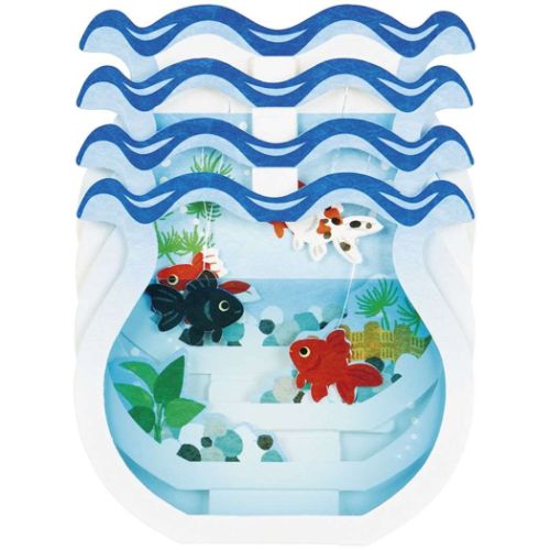 グリーティングカード シヨチユウJSP 39-3 立体ダイカットカード サマーカード 金魚鉢 サンリオ 暑中お見舞い メッセージカード