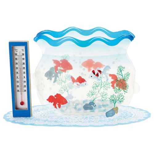 グリーティングカード シヨチユウJSP 40-3 温度計付き立体カード サマーカード 温度計付き金魚鉢 サンリオ 暑中お見舞い メッセージカード