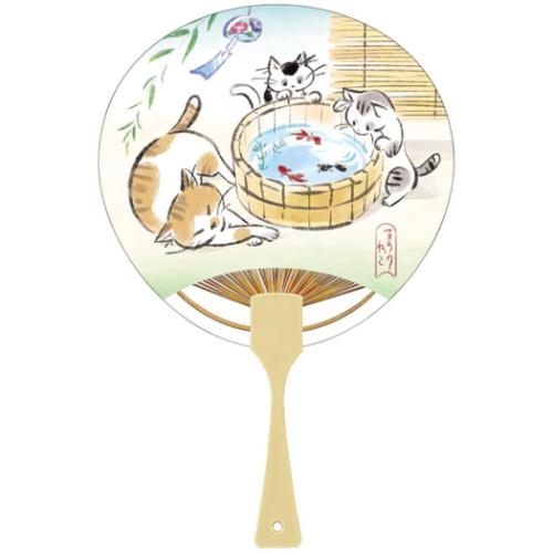 グリーティングカード シヨチユウJSP 81-5 サマー ネコと金魚うちわ サンリオ 暑中お見舞い