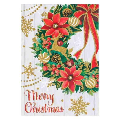 グリーティングカード クリスマスカード JX 3-5 白い壁に緑のリース CHRISTMAS サンリオ プレゼント