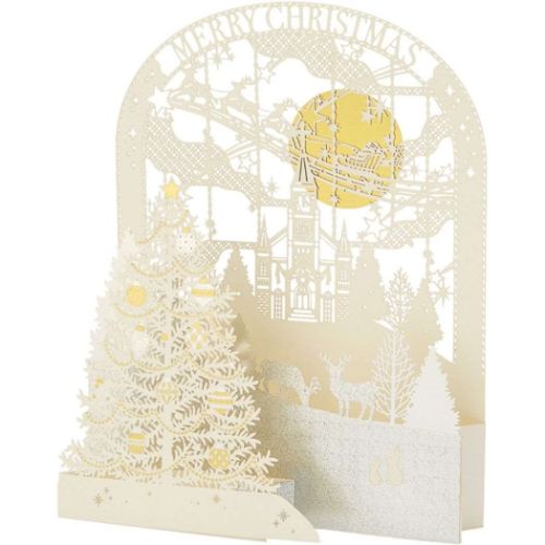 グリーティングカード CHRISTMAS クリスマスカード jx48-3 レーザーカット教会の前にツリー サンリオ｜cinemacollection