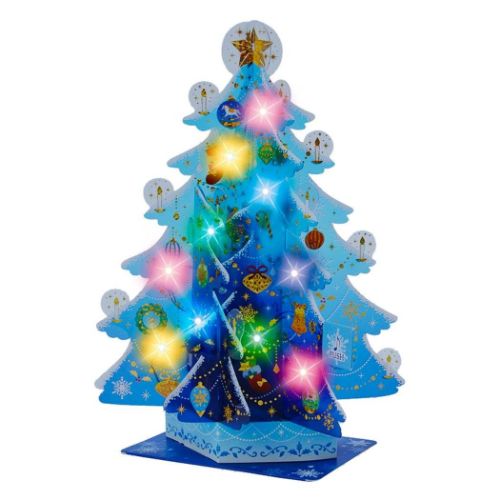 グリーティングカード CHRISTMAS メロディ JXPM20-3 クリスマスカード 立体 透明青ツリー プレゼント｜cinemacollection