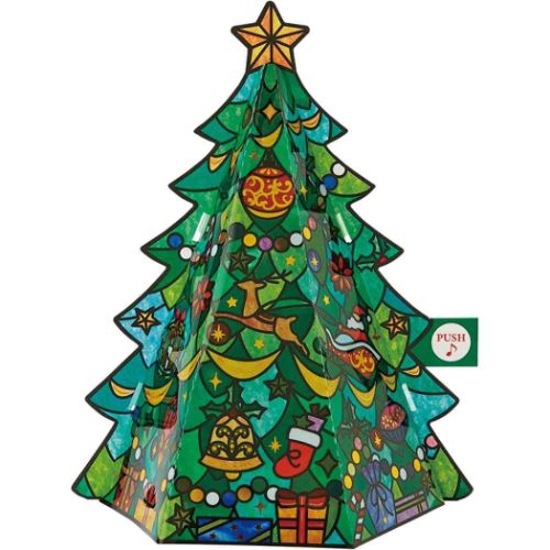 メロディ JXPM26-3 クリスマスカード 立体 CHRISTMAS グリーティングカード サンリオ ステンドグラスツリー｜cinemacollection｜02
