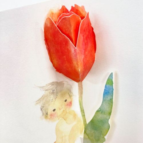 グリーティングカード 二つ折りポップアップカード 立体 いわさきちひろ チューリップとあかちゃん サンリオ 多目的