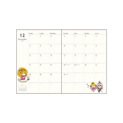 水森亜土 令和8年手帖 B6マンスリー手帳2026 キャラクター 2026年月間