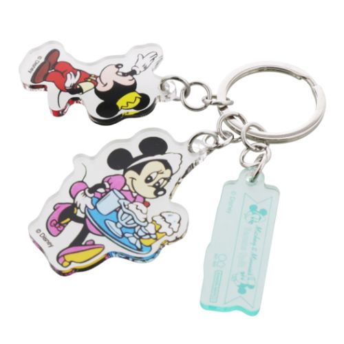 新品未使用品希少 ミッキーマウス　キーホルダー　クリア　ピンク水色　レトロ計8個 3連アクリルキーホルダー キーリング ディズニー ミッキーマウス