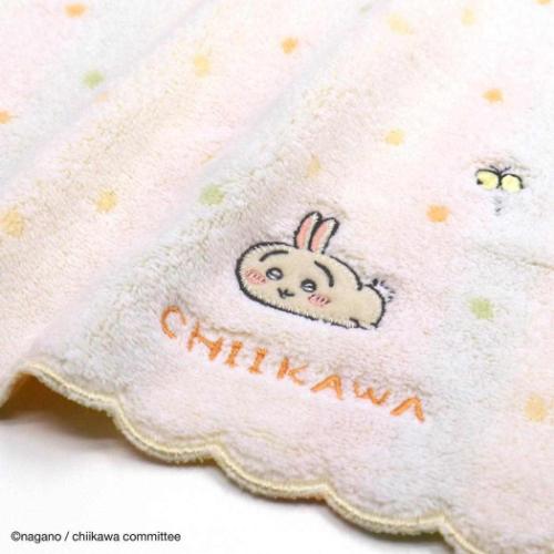 ちいかわ うさぎ キャラクター ミニタオル 無撚糸タオルハンカチ ドット イエロー タオル美術館