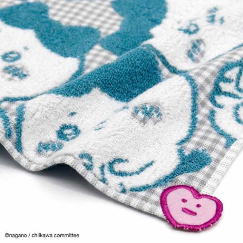 ちいかわ ミニタオル 無撚糸ガーゼパイルフルフィーコットンタオルハンカチ ちょこんとチェック ブルー ハチワレ タオル美術館 かわいい プレゼント