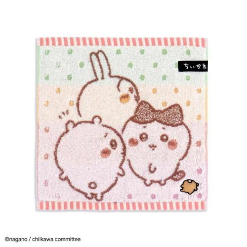 ちいかわ ミニタオル 無撚糸フルフィーコットンタオルハンカチ ともだち ピンク タオル美術館