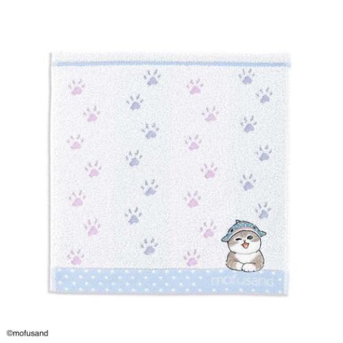 スチームシャーリング無撚糸タオルハンカチ mofusand モフサンド ミニタオル タオル美術館 あしあと ブルー
