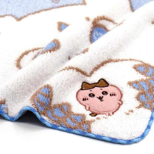 ちいかわ 無撚糸フルフィーコットンタオルハンカチ ミニタオル かたまってるよ ブルー ハチワレ キャラクター
