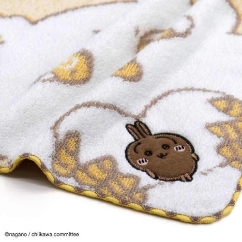 ちいかわ キャラクター ミニタオル 無撚糸フルフィーコットンタオルハンカチ かたまってるよ イエロー うさぎ