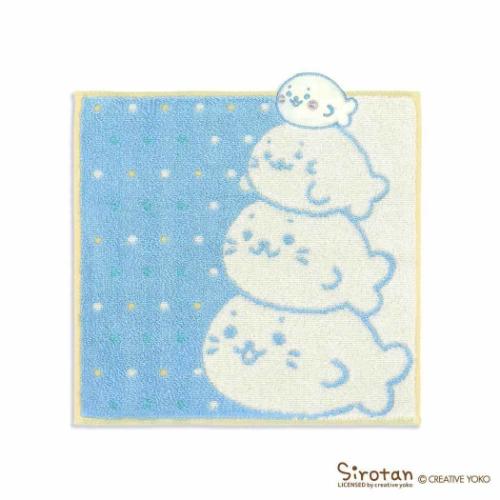 ミニタオル フルフィーコットン無撚糸タオルハンカチ しろたんタワー ブルー しろたん クリエイティブヨーコ