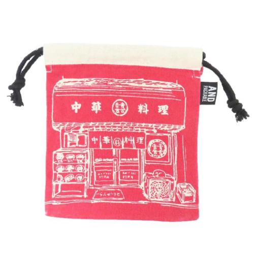 巾着袋 AND PACKABLE 巾着ポーチ KPO チュウカソバ RD 小物入れ