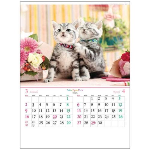 2025 Calendar 壁掛けカレンダー2025年 ワンニャン パーク フォト トーダン 写真 犬 猫 インテリア