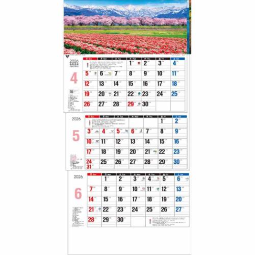 2026 Calendar 壁掛けカレンダー2026年 日本風景3ヶ月メモ 日付マーカー付 上から順タイプ トーダン 月間予定表 スケジュール 実用 書き込み