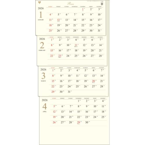 2026 Calendar プレミアム4ヶ月 日付マーカー付 壁掛けカレンダー2026
