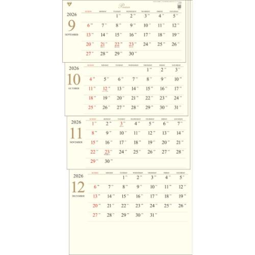 2026 Calendar 壁掛けカレンダー2026年 プレミアム4ヶ月 日付マーカー付 上から順タイプ トーダン 月間予定表 スケジュール