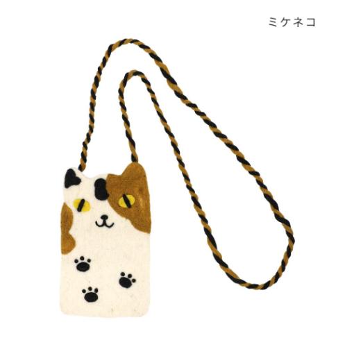スマホポーチ アニマルグッズ スマホポシェット アニマル ミケネコ ねこ トモコーポレーション