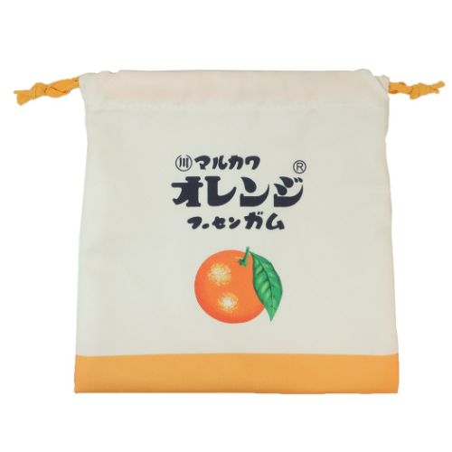 巾着袋 マルカワフーセンガム フラット巾着 きんちゃくポーチ お菓子シリーズ レトロ オレンジ ティーズファクトリー 小物入れ 新学期準備