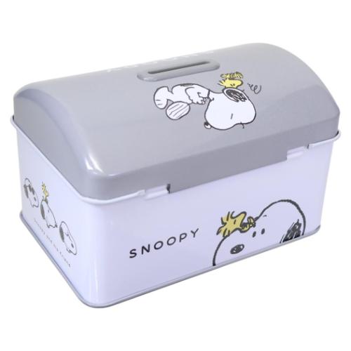 PEANUTS スヌーピー キャラクター 貯金箱 カギ付き缶バンク モノクロ