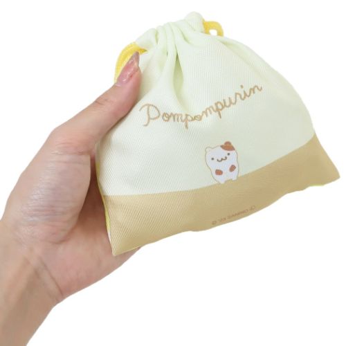ポムポムプリン フラット巾着S きんちゃくポーチ 巾着袋 ドアップ