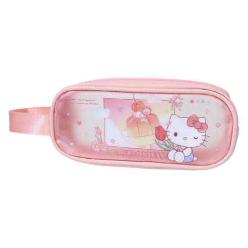 激レア.未使用品‼︎ サンリオ ハローキティ　ペンポーチ(麻) トロピカル ハローキティ ハンドル付きマットクリアポーチ ペンケース