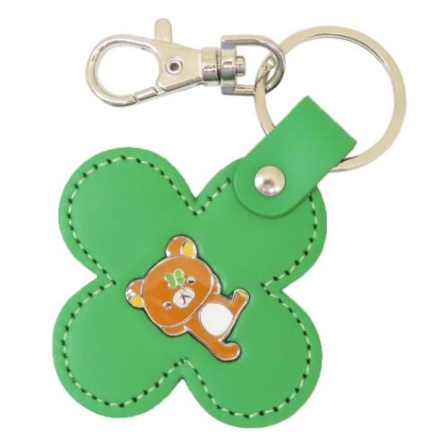 リラックマ レザーキーホルダー キーリング クローバー型 グリーン