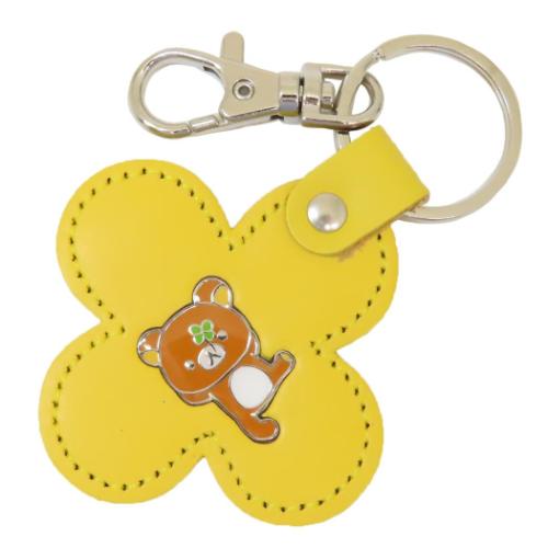 リラックマ レザーキーホルダー キーリング クローバー型 グリーン