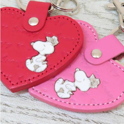 PEANUTS スヌーピー レザーキーホルダー キーリング ハート2 レッド