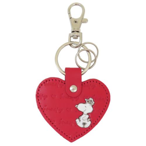 PEANUTS スヌーピー レザーキーホルダー キーリング ハート2 レッド
