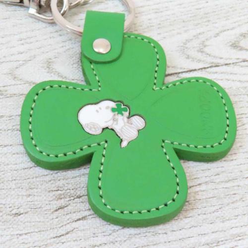 スヌーピー ピーナッツ キャラクター キーリング レザーキーホルダー クローバー2 グリーン ピンク レッド