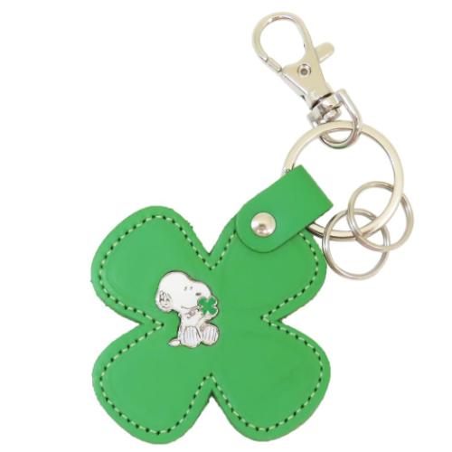 スヌーピー ピーナッツ キャラクター キーリング レザーキーホルダー クローバー2 グリーン ピンク レッド