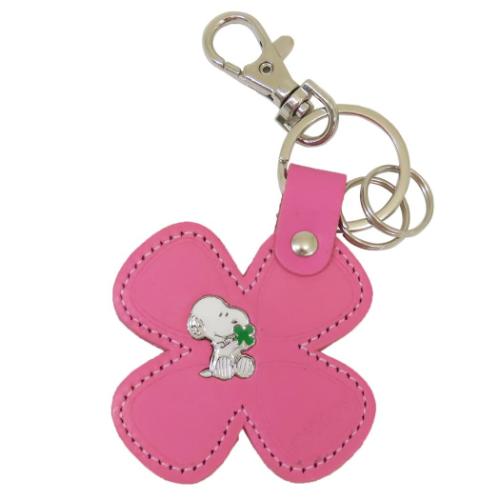 スヌーピー ピーナッツ キャラクター キーリング レザーキーホルダー クローバー2 グリーン ピンク レッド