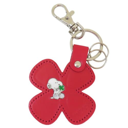 スヌーピー ピーナッツ キャラクター キーリング レザーキーホルダー クローバー2 グリーン ピンク レッド