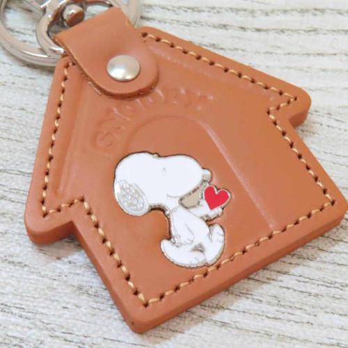 PEANUTS スヌーピー キーリング レザーキーホルダー ハウス ブラウン