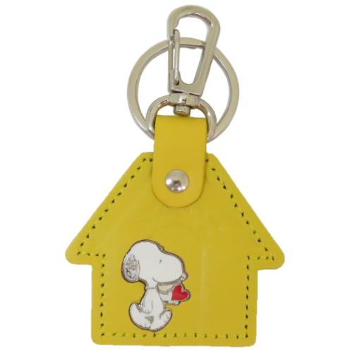 PEANUTS スヌーピー キーリング レザーキーホルダー ハウス ブラウン