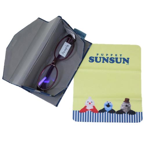 ジャガード折りたたみメガネケース 眼鏡ケース パペットスンスン 総柄 PUPPET SUNSUN ワタナベ めがね拭き コンパクト 薄型 キャラクター