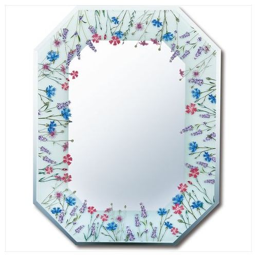 鏡 八角ミラー FGデザイン ユーパワー フラワー ローズ ボタニカル 雑貨 29×37.5cm お洒落 開運 風水 ギフト