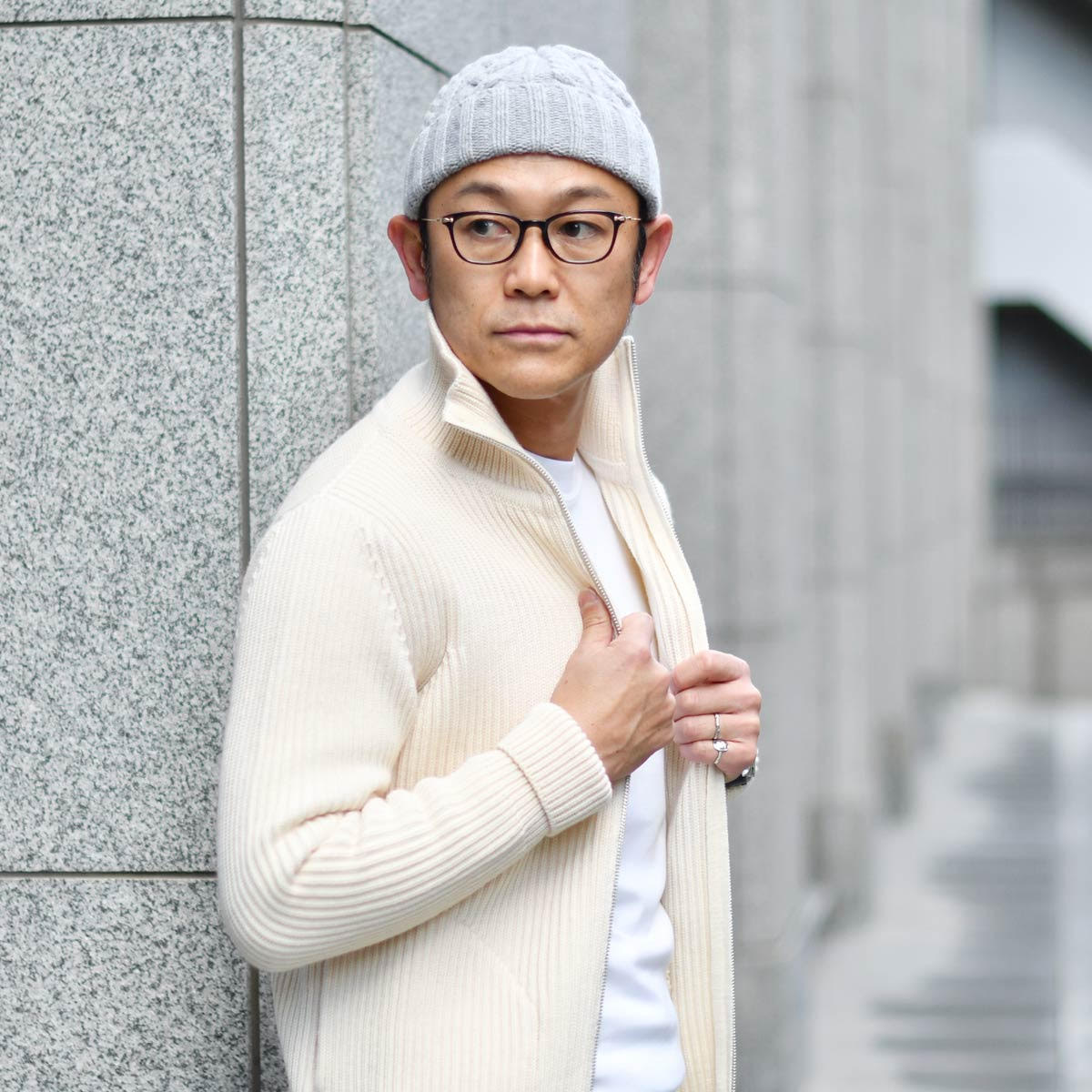 ANDERSEN-ANDERSEN【アンデルセンアンデルセン】ジップアップニット FULL ZIP POCKET OFF WHITE ウール オフホワイト